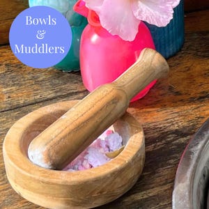 Handcrafted Teak Bowls & Muddlers Montessori Sensory Toy Mud Kitchen Kids Potion Play