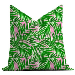Tropical Palm Leaf Throw Pillow: Pink & Green Preppy Decor