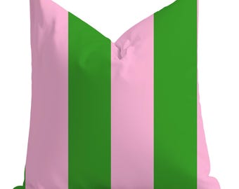 Pink and Green Cabana Stripe Throw Pillow, Stripes Print, Preppy Home Decor, Pastel Green, Fun, Couch Pillow, Pillow Cover, Dorm Decor