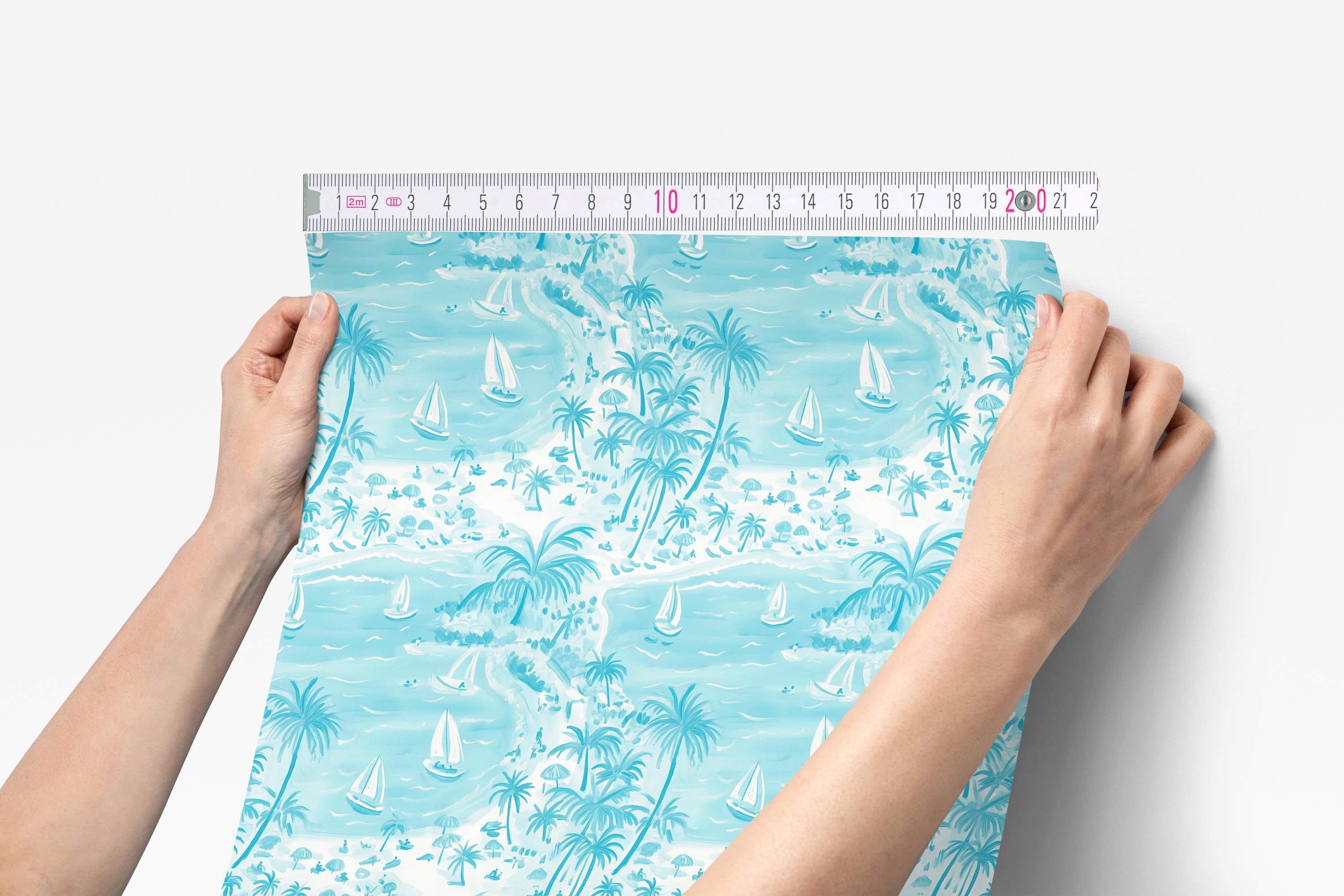 Sea Breeze Sketch Wallpaper: Blue Tropical Palm Beach Peel and Stick - Etsy