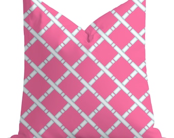 Pink Bamboo Lattice Throw Pillow: Palm Beach Decor