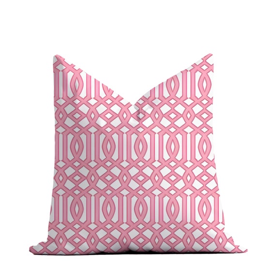 Hot Pink Preppy Trellis Throw Pillow, Lattice Print, Palm Beach Home Decor, Modern, Fun, Pillow Cover, Dorm Decor, Decorator Pillow