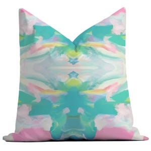 Watercolor Throw Pillow, Pink, Aqua, Lime, Preppy Home Decor, Modern, Bright, Fun, Couch Pillow, Pillow Cover, Dorm Decor,