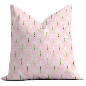 Palm Tree Print Throw Pillow: Preppy Pink Couch Pillow Cover