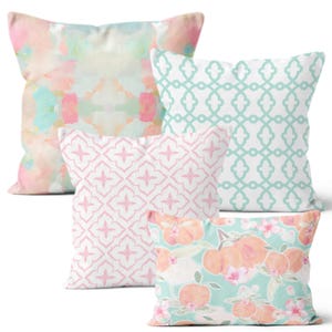 Savannah Watercolor Throw Pillow, Impressionist, Abstract, Preppy Home Decor, Peach, Pink, Aqua, Trellis, Coastal, Georgia Peaches, Southern