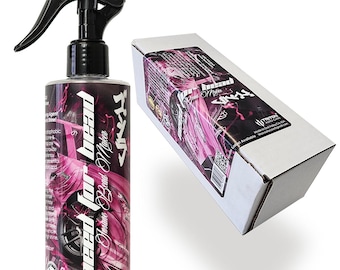 May include: A black spray bottle with a black trigger and a cylindrical container with a pink and black label. The label reads "Need For Bead Maker" with stylized text. A white box with pink graphics is also present.