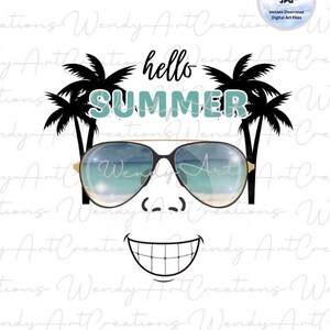 Hello Summer SVG, Beach Svg, Vacation Svg, Smiley Face Svg Sublimination, Beach Sublimation Design Downloads, Sunglasses Svg, Palm Tree Svg