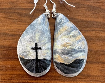 Hand-Painted Shell Earrings - Personalized Art Jewelry, Silver Plated