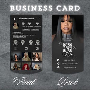 Cartes de visite Instagram, création de modèle de toile bricolage, cartes de technologie d'ongle noir et gris, cartes de technologie de cils, cartes de maquilleur, carte préfabriquée