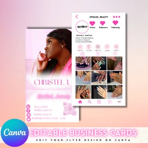 Instagram Visitenkarten, DIY Canva Template Design, Weisse und Pinke Nail Tech Karten, Lash Tech Karten, Make Up Artist Karten, Vorgefertigte Karten