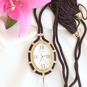 Vintage Betsey Johnson Watch Necklace, Tiger's Eye Reversible Gemstone