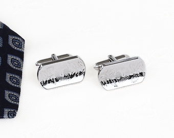 Vintage Swank Silver Tone Etched Floral Cufflinks