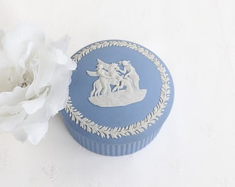 Vintage Blue Wedgwood Jasperware Goddesses Jewelry/Trinket Box