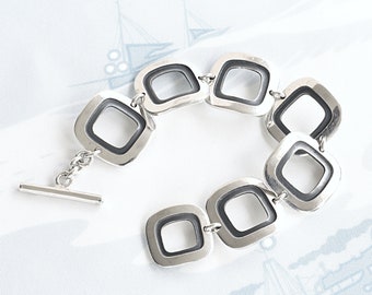 Vintage Oxidized Sterling Silver Square Link Bracelet