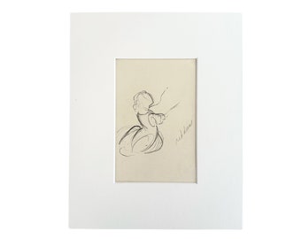 Original Matted Pencil Sketch of Reaching Woman, 1930s by Micaela Martinez Ducasse