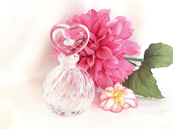 Vintage Crystal Perfume Bottle Teleflora Japan with Heart Stopper
