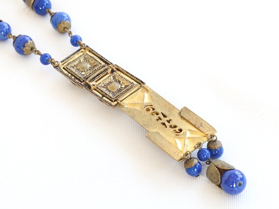 Antique Blue Art Deco Egyptian Revival Necklace 1… - image 9