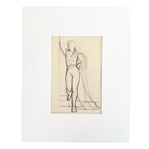 Vintage Original 1930s Pencil Sketch of Standing Man, Attributed to Artist Micaela Martinez DuCasse, Matted