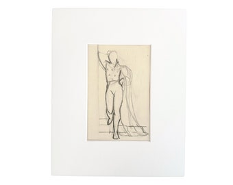 Original Matted Pencil Sketch of Standing Man, 1930s by Micaela Martinez DuCasse