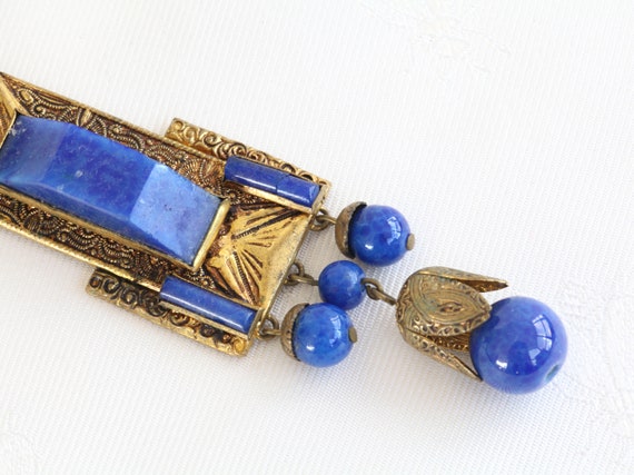 Antique Blue Art Deco Egyptian Revival Necklace 1… - image 10