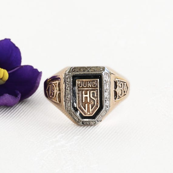Vintage 10K Gold 1934 Class Ring, Engraved, Lincoln High School
