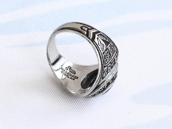 Vintage Blue Spinel Sterling Silver Class Ring, Size 8, Virgil I