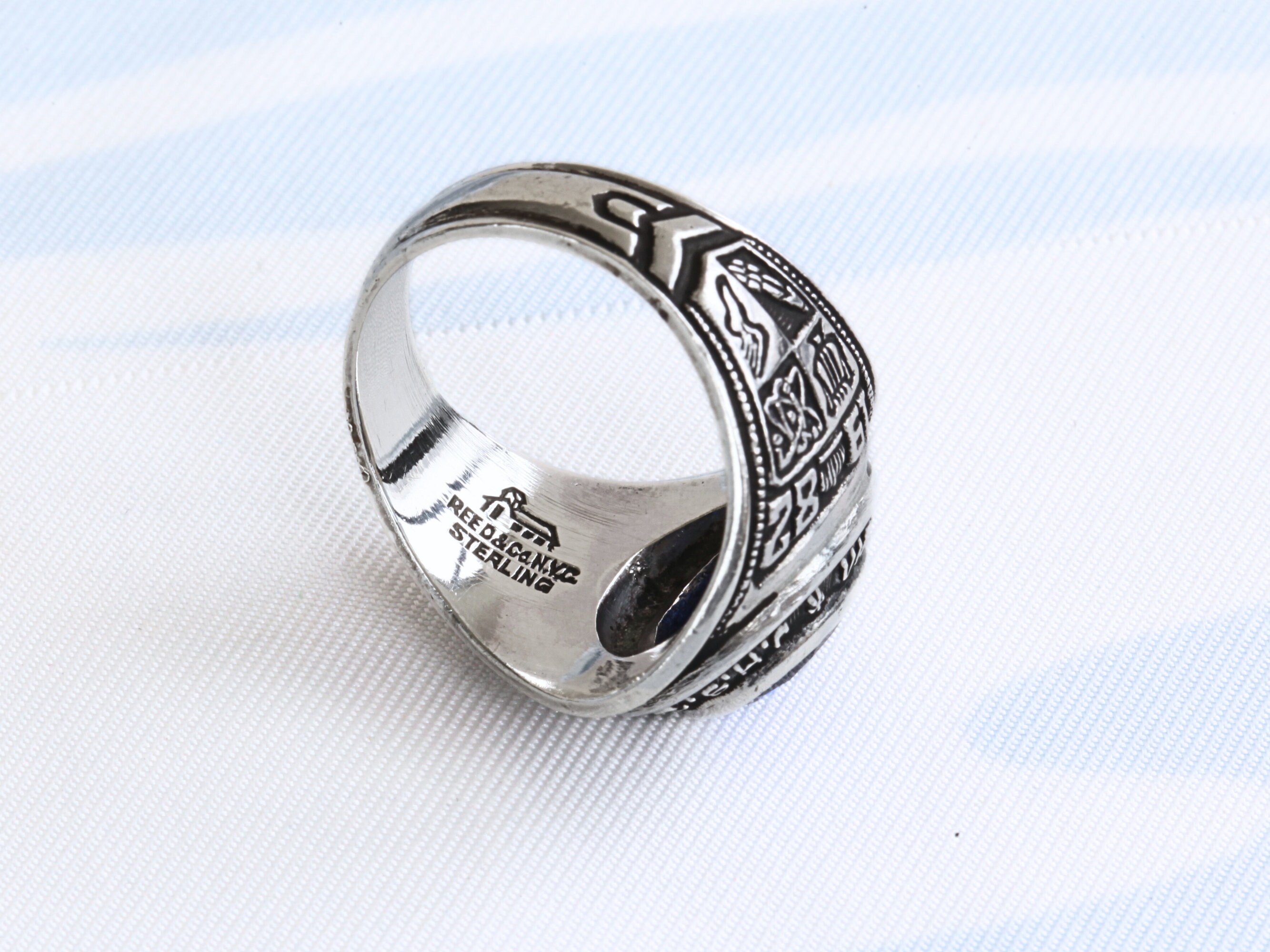 Vintage Class Ring Blue Spinel Sterling Silver, Size 8, Virgil I