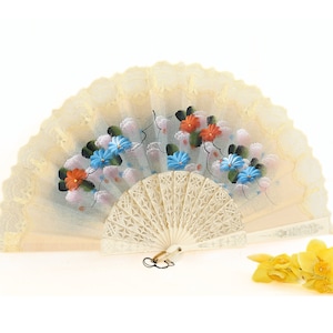 Vintage Spanish Handpainted Floral Lace Hand Fan