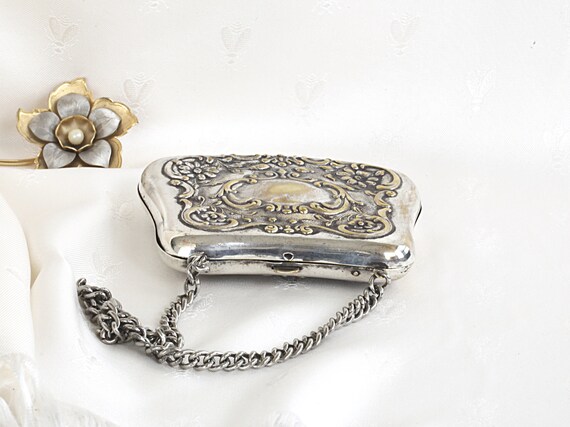 Antique Edwardian Silverplated Floral Dance Purse… - image 8