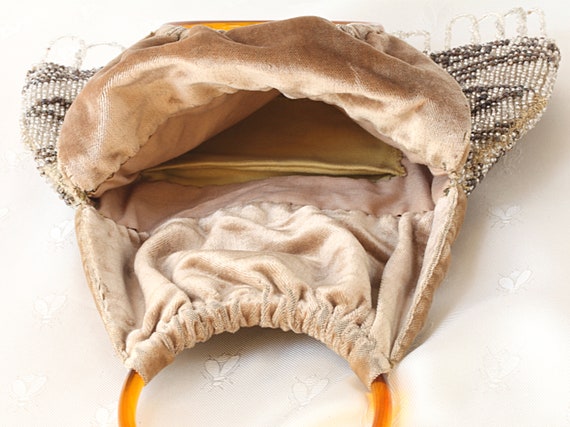 Antique ArtDeco Beaded Velvet Fringe Bag Reticule - image 9