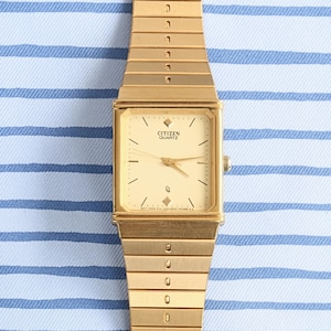 Vintage Citizen CQ Goldplated Tank Watch, Quartz 25mm, Refurbished New Japan Movement