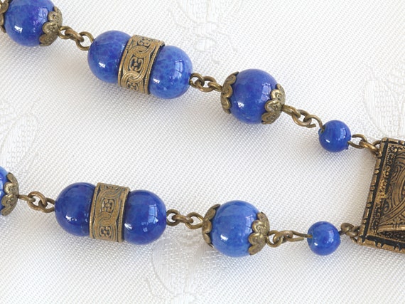 Antique Blue Art Deco Egyptian Revival Necklace 1… - image 8