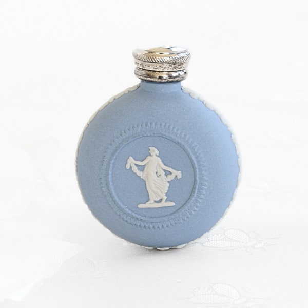 Vintage Blue Wedgwood Jasperware Penelope Perfume Bottle, Sterling Silver Lid