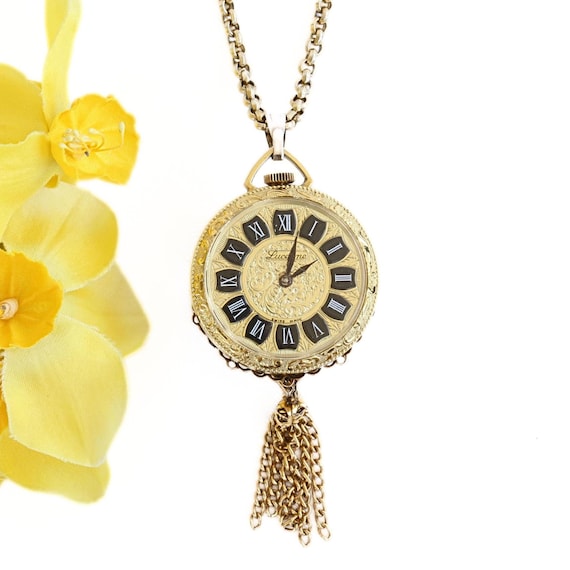 Vintage Lucerne Swiss Made Gold Ornate Tassel Pocket Watch Pendant Necklace Vintage Swiss Lucerne Watch Necklace - Etsy main image 3