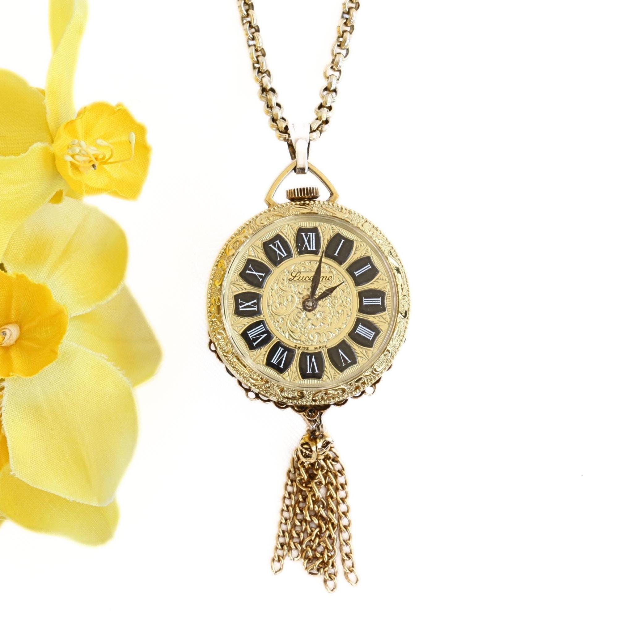 Vintage Lucerne Pendant Watch With Reversible Orange Crystal