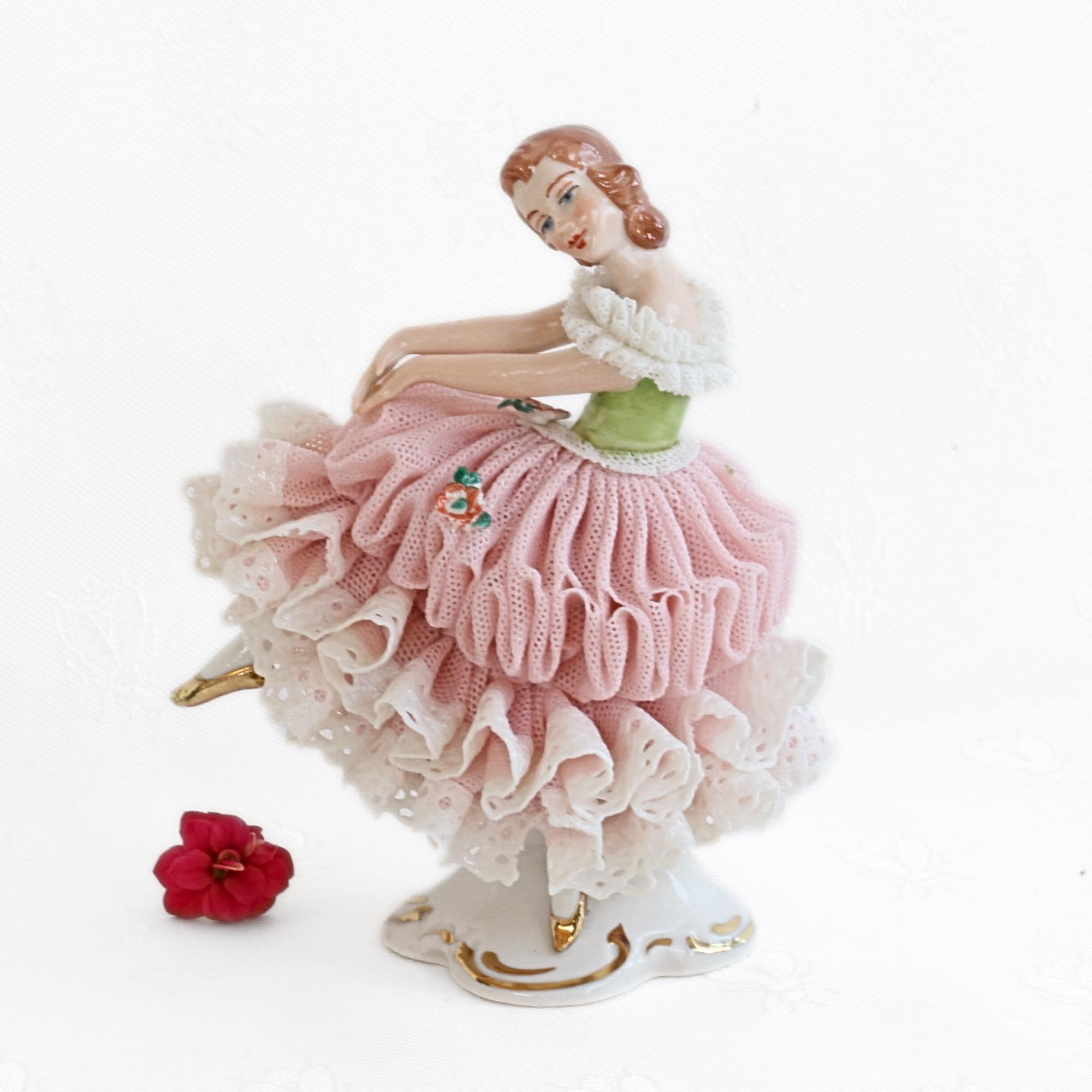 Vintage Dresden Porcelain Lace Ballerina Figurine by Wihelm