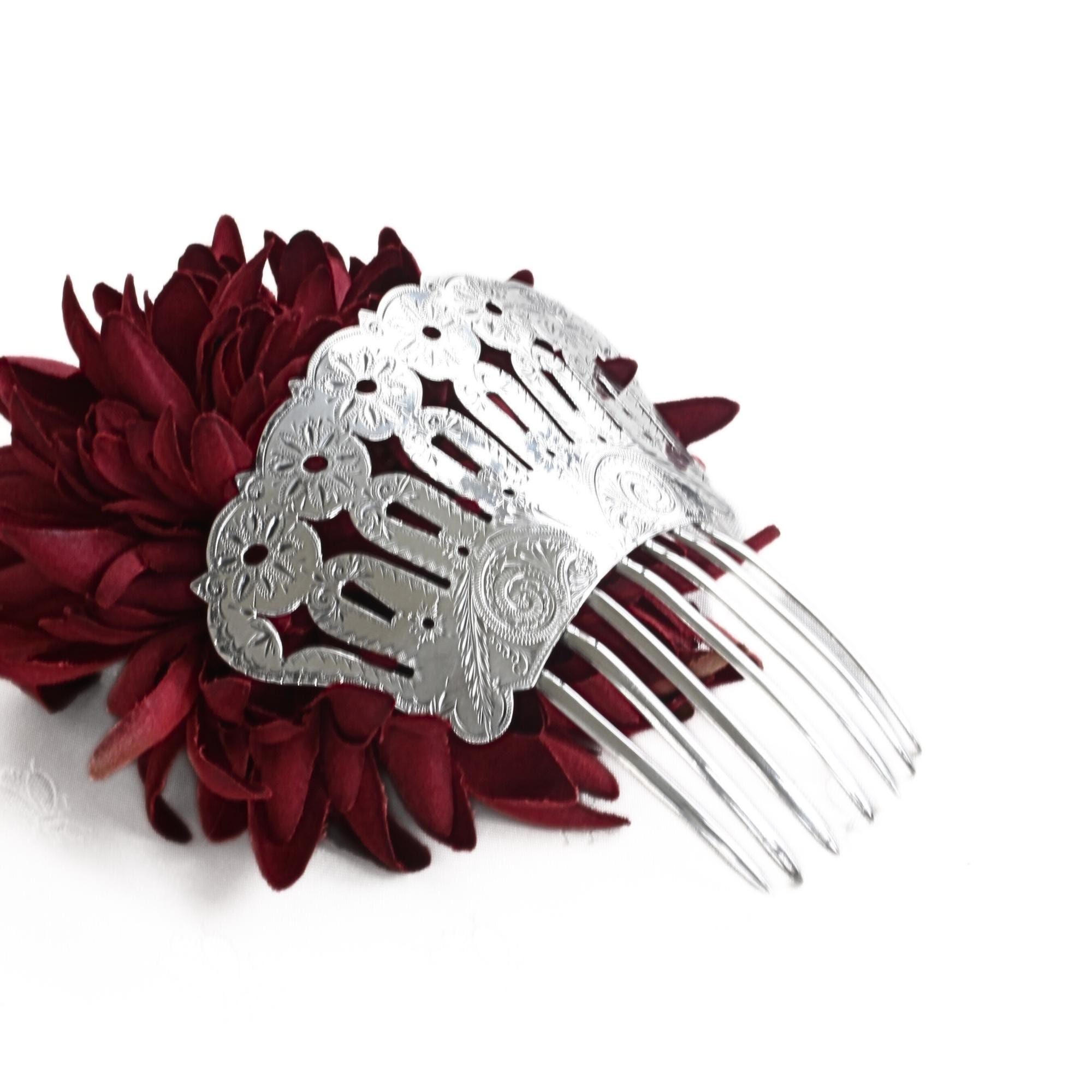 Antique Victorian Sterling Silver Tested Hair Comb Pick Engraved Floral Fan Top Sterling Silver Hair Comb Victorian - Etsy main image 3
