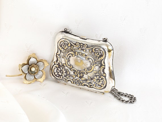 Antique Edwardian Silverplated Floral Dance Purse… - image 10