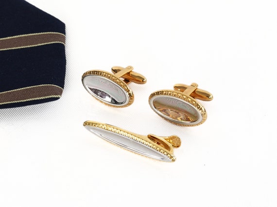 Vintage Hickok Cufflink and Tie Clip Set with Gol… - image 1