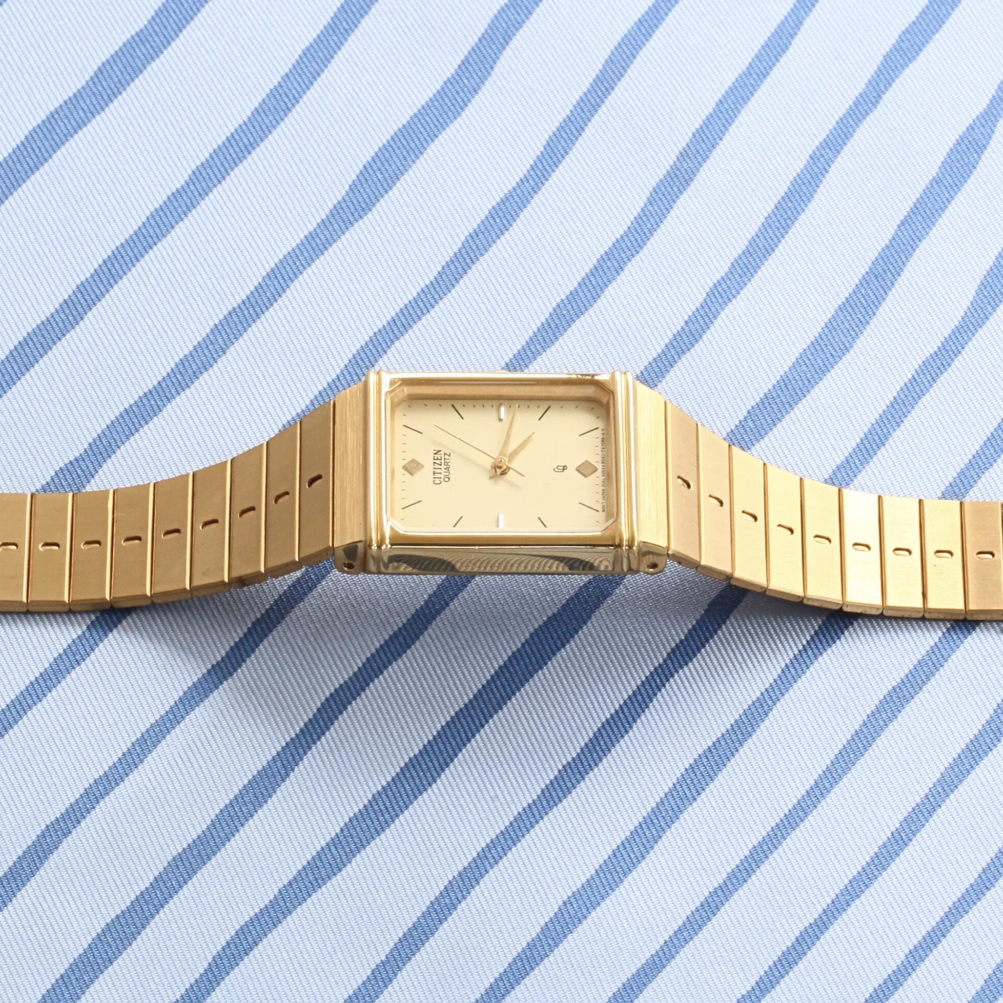 CITIZEN tank CQ ゴールド レクタンギュラー 稼働品 Vintage Citizen Tank Watch, Gold Plated Quartz, Japan Wristwatch