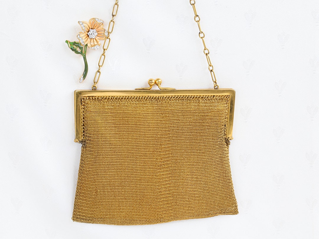 Antique Goldplated German Silver Metal Mesh Purse, Newly Lined With