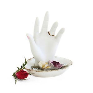 Vintage Porcelain Hand Ring Holder Dish with Floral Design