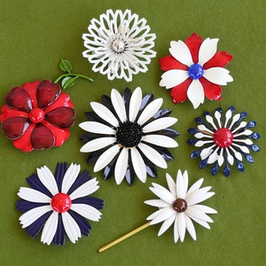 Vintage Retro 60s Colorful Flower Brooches Pins, Sold Individually