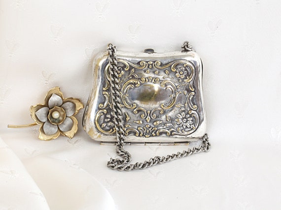 Antique Edwardian Silverplated Floral Dance Purse… - image 4