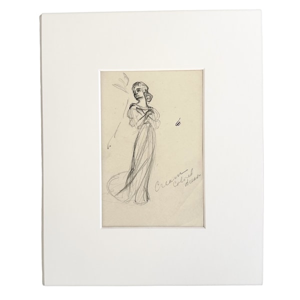 Original mattierte Bleistiftskizze einer stehenden Frau, 1930er Jahre von Micaela Martinez DuCasse