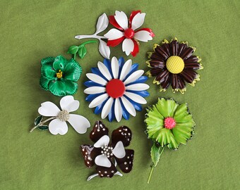 Vintage 60's Retro Colorful Flower Brooches Pins, Sold individually