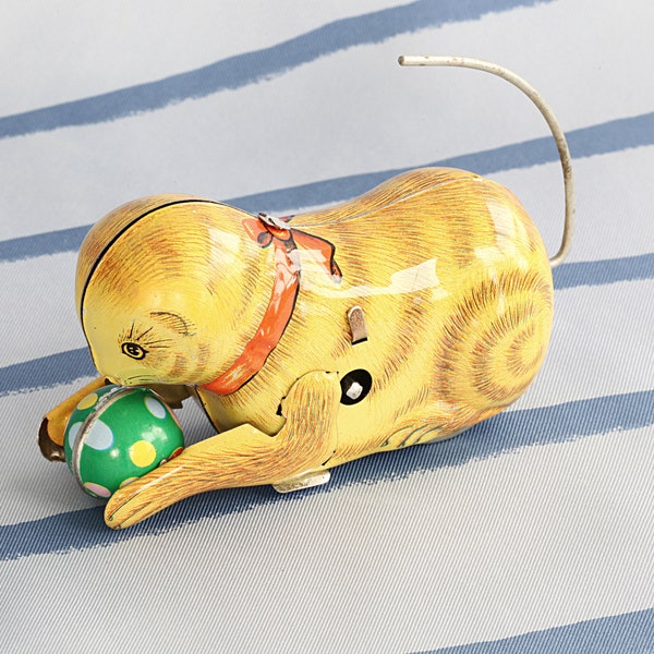 Vintage Schylling Wind-Up Rolling Tin Cat Toy