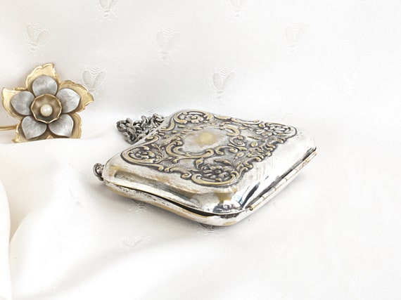 Antique Edwardian Silverplated Floral Dance Purse… - image 7