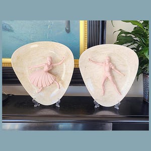 Vintage Pink Ceramic Ballet Dancers Wall Decor Set of Two, Mid Century Modern