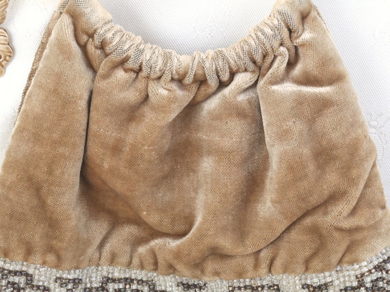 Antique ArtDeco Beaded Velvet Fringe Bag Reticule - image 6